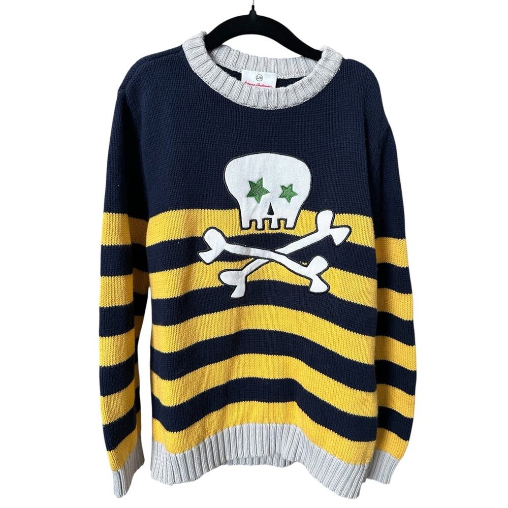 Hanna Anderson Boys Skull Stripe Heavyweight Knit Sweater Cotton Size 6- or 120